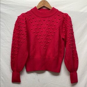 Red Crew Neck Sweater with Textured Knit